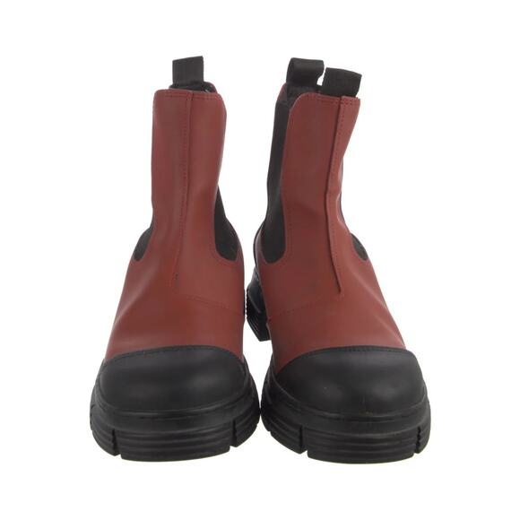 Ganni Rubber Rain Boots Black Red Lug Sole Waterproof Women’s Size 36 Pull On - Picture 1 of 7